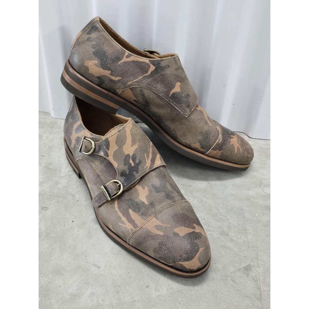 Taft Shoes Mens Size 11 Brown Camo Suede Double Monk Strap Dress Almond Toe 44